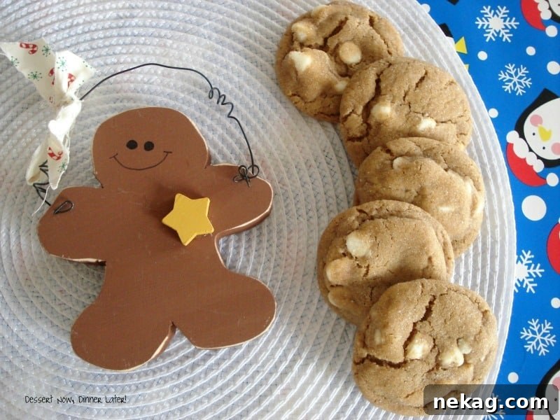 Gingerbread White Chocolate Chip Soft Cookies 4 Gingerbread White Chocolate Chip Softies are tender and chewy with molasses and spices for the perfect holiday cookie!