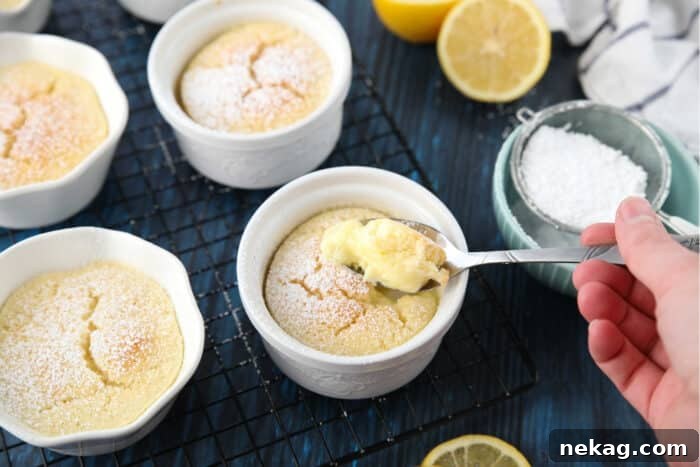 Light and Luscious Lemon Pudding Cake Recipe 9 Spoonful of lemon cake and pudding underneath.