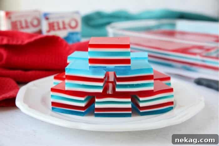 Patriotic Red, White & Blue Jello Dessert Recipe 12 Patriotic jello with red, white, and blue layers.