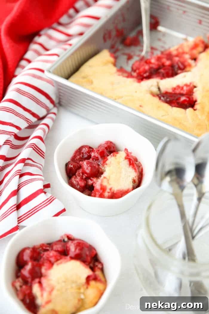 Classic Cherry Cobbler Recipe with Golden Biscuit Topping 12 Cherry Cobbler in some bowls and the baking pan.