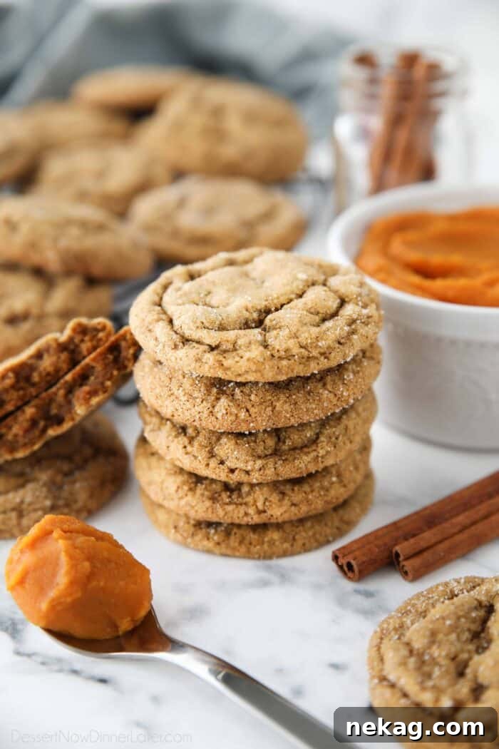 Chewy Pumpkin Gingersnap Cookies with Warm Spices 2 Stack of pumpkin gingersnap cookies.