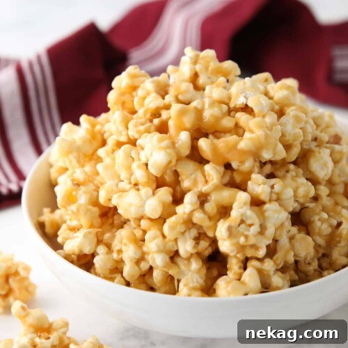 Chewy Caramel Popcorn Recipe: Gooey Homemade Snack 8 Bowl of soft caramel popcorn.