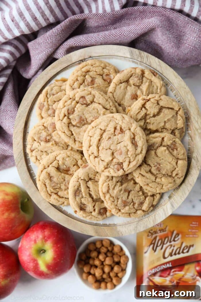 Caramel Apple Cider Cookies Recipe for Cozy Fall Baking 3 Caramel apple cider cookies made with apple cider drink mix.