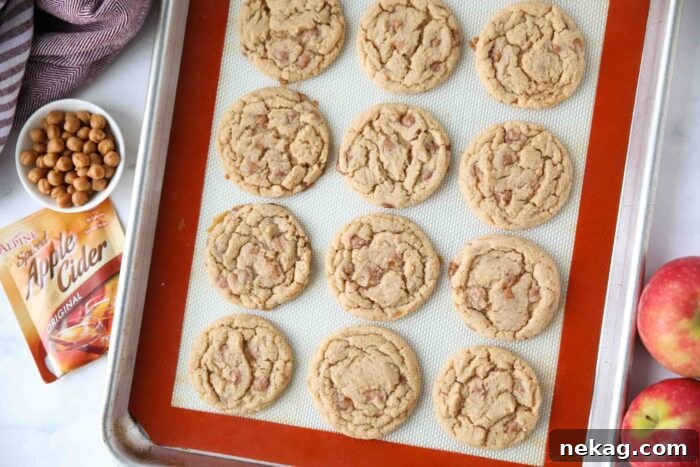 Caramel Apple Cider Cookies Recipe for Cozy Fall Baking 8 Caramel Apple Cider Cookies made with apple cider drink mix and caramel bits.