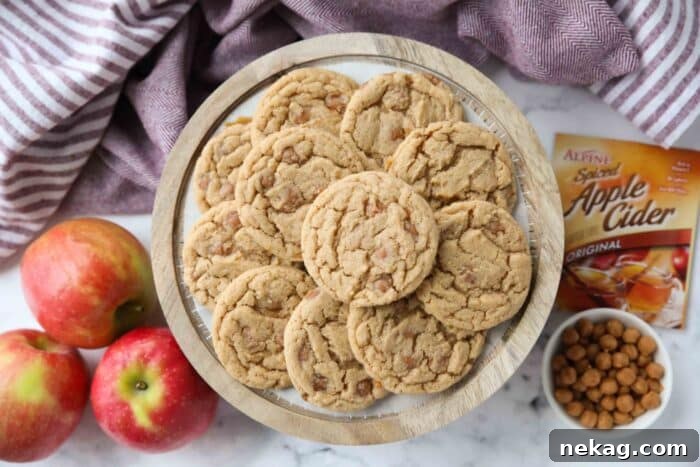 Caramel Apple Cider Cookies Recipe for Cozy Fall Baking 9 Caramel apple cider cookies made with apple cider mix.