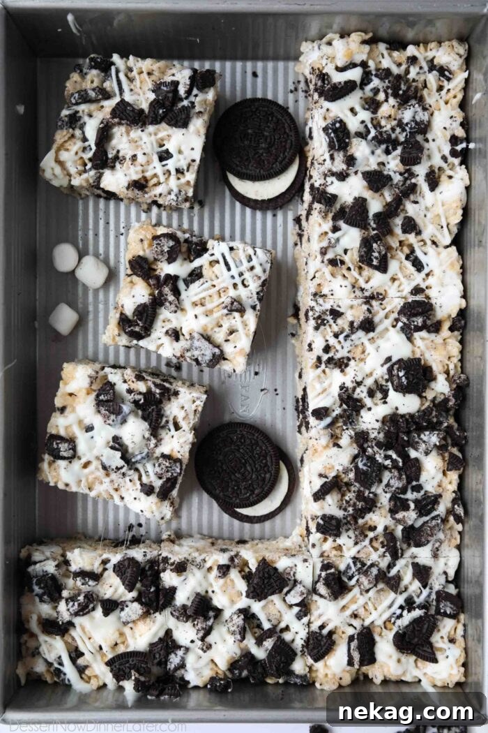 Oreo Rice Krispie Treats Recipe: Chewy Chocolate Marshmallow Squares 4 Pan of Oreo Rice Krispie Treats.