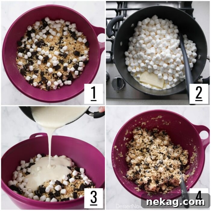Oreo Rice Krispie Treats Recipe: Chewy Chocolate Marshmallow Squares 5 Steps to make Oreo Rice Krispie Treats.