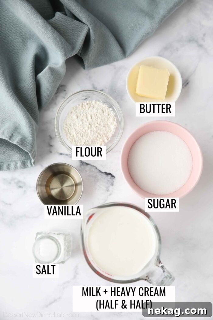 Creamy Raspberry Bread Pudding Recipe with Vanilla Sauce 9 Labeled ingredients for vanilla cream sauce.