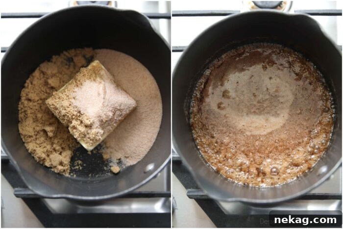 Soft Pull-Apart Monkey Bread Recipe with Video Tutorial 7 Making caramel syrup with butter, brown sugar, and cinnamon sugar. Melting on stove until a simmer.