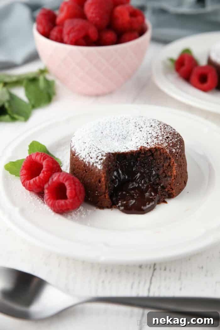 Molten Chocolate Lava Cake Recipe with Step-by-Step Video 4 Focus on pudding center of chocolate lava cake.