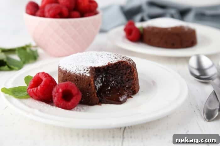 Molten Chocolate Lava Cake Recipe with Step-by-Step Video 10 Molten lava cake on plate with gooey center.