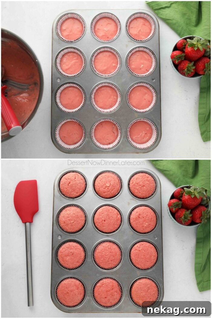 Strawberry Cupcakes Recipe with Step-by-Step Video Tutorial 8 Strawberry Cupcakes Recipe Before and After Baking