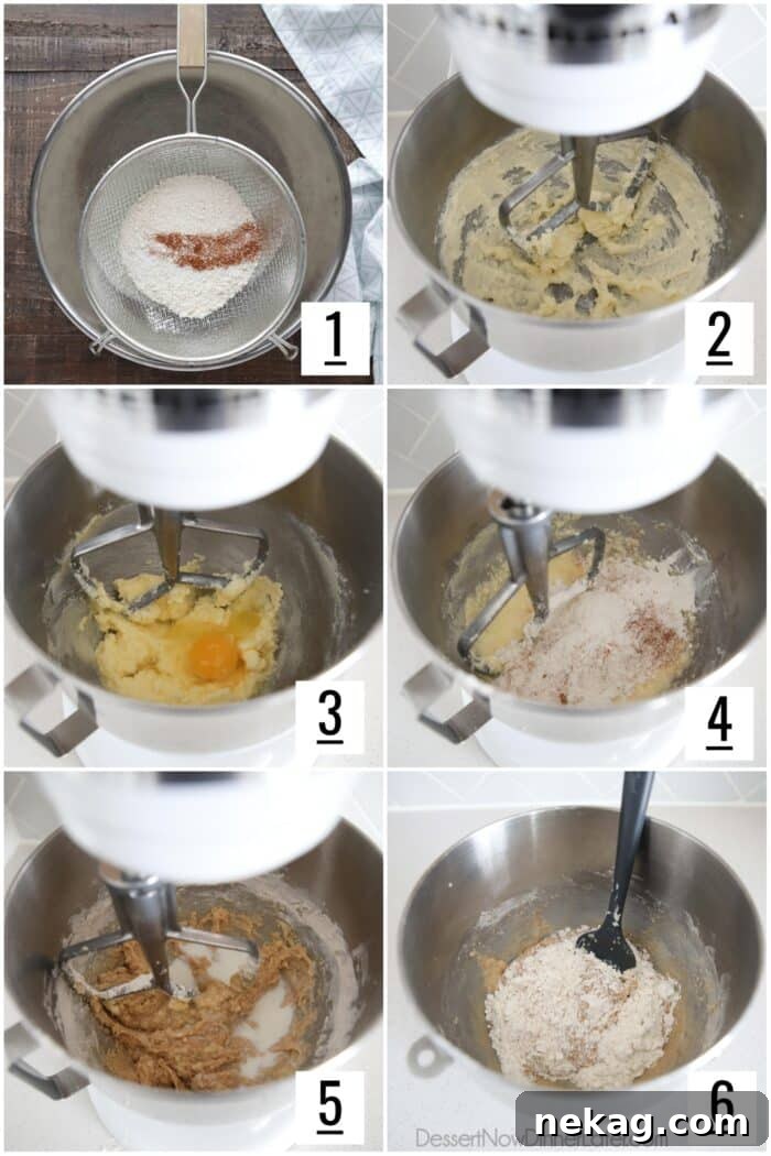 How to make Irish Apple Cake. 1- Sift dry ingredients. 2- Cream butter and sugar. 3- Mix in eggs one at a time. 4- Add half of the dry ingredients. Mix. 5- Incorporate the milk. 6- Stir in the remaining dry ingredients.