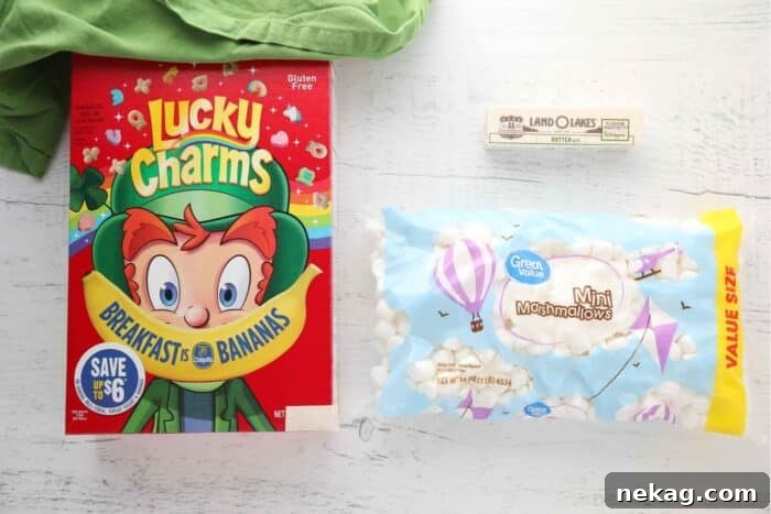 How to Make Irresistible Lucky Charms Treats at Home 5 Ingredients for Lucky Charms Treats: Lucky Charms Cereal, Salted Butter, and Mini Marshmallows.