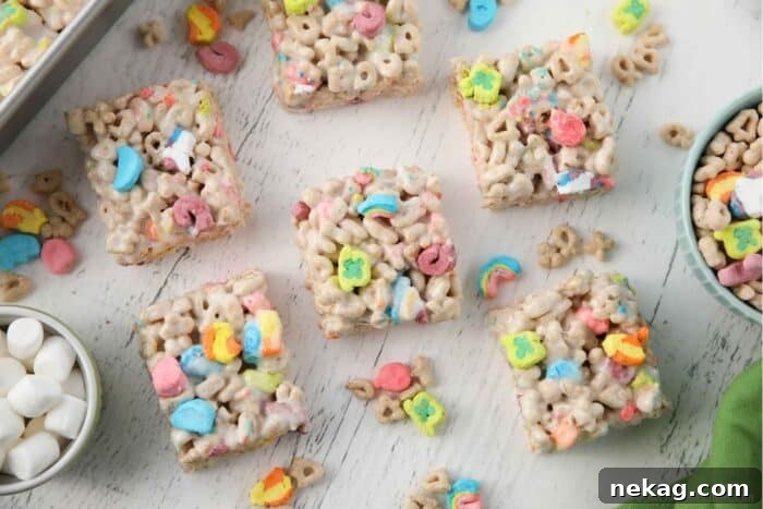How to Make Irresistible Lucky Charms Treats at Home 9 Top view of squares of lucky charms treats.