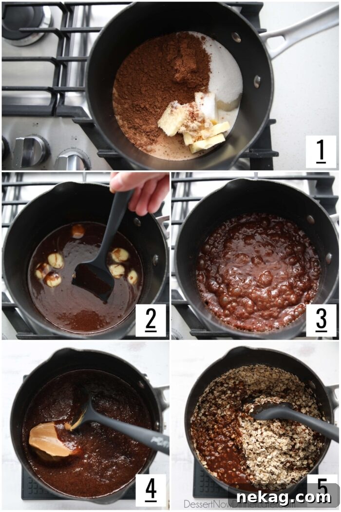 Steps to make no bake cookies.