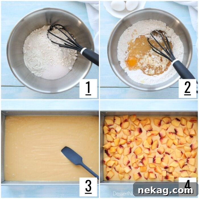 Peach Cake Recipe Steps 1-4.