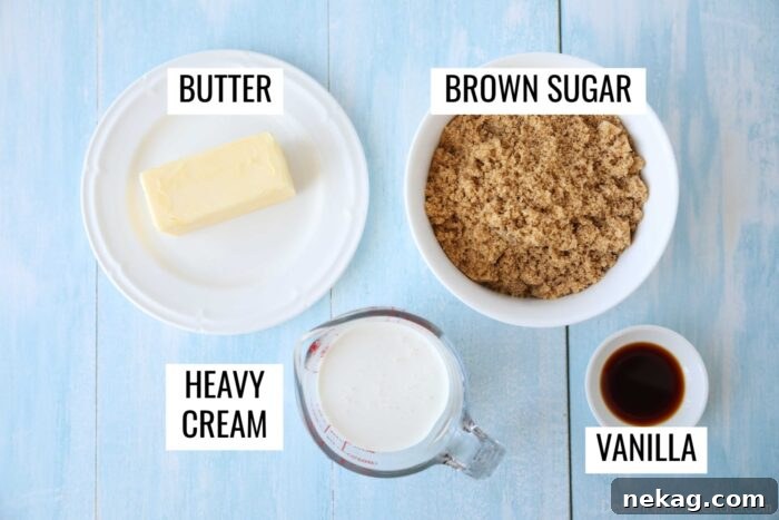 Labeled ingredients for brown sugar frosting.