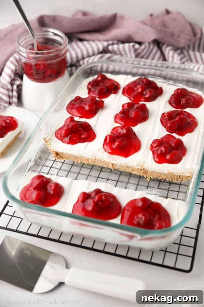 Cherry Delight recipe made in a 9x13 pan.