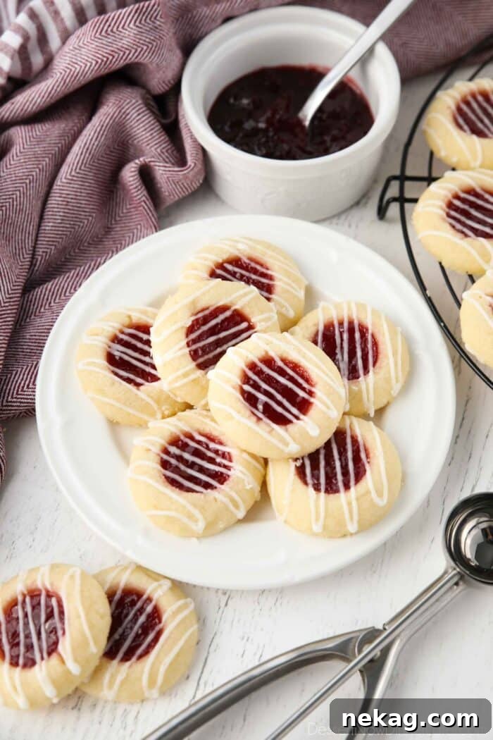 Plate of Raspberry Thumbprint Cookies.
