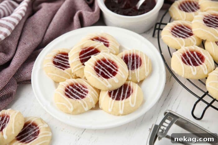 Plate of Raspberry Thumbprint Cookies.