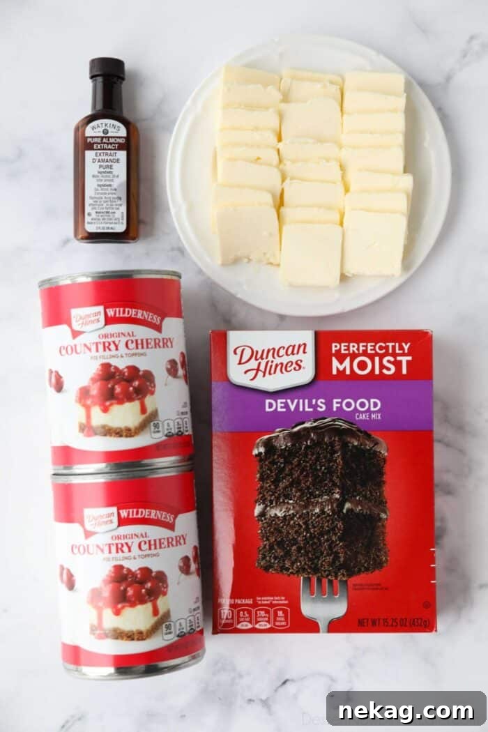 Decadent Chocolate Cherry Dump Cake Recipe 5 Ingredients to make chocolate cherry dump cake, aka cobbler.