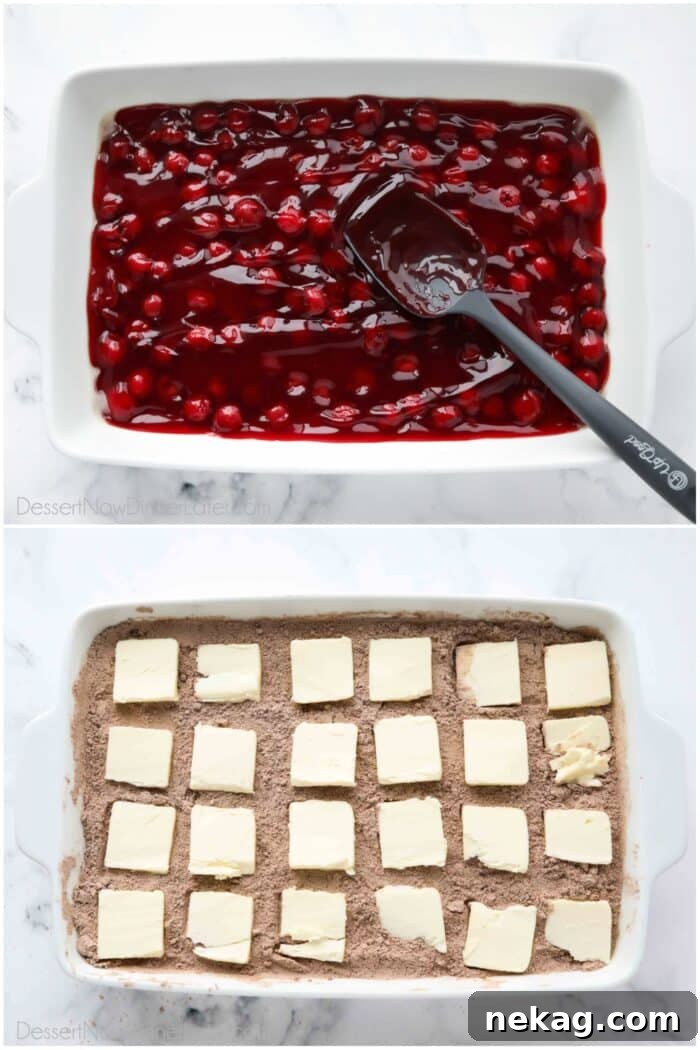 Decadent Chocolate Cherry Dump Cake Recipe 6 Steps to make chocolate cherry dump cake.