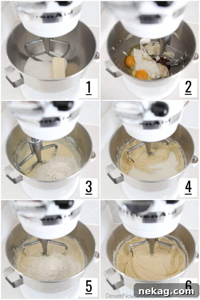 Steps to make vanilla cake batter.