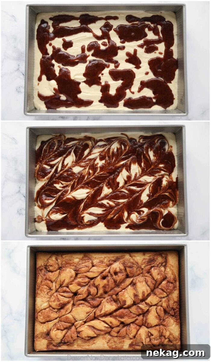Steps to swirl cinnamon roll cake.