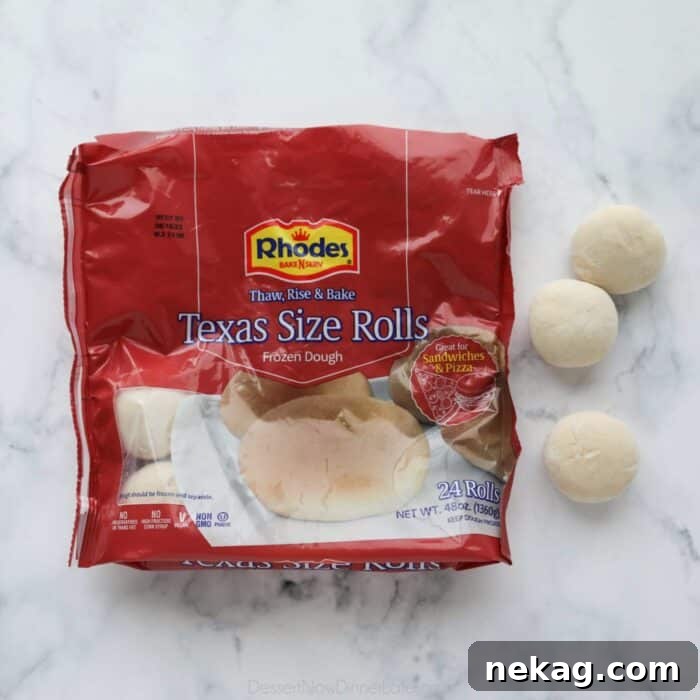 Bag of Rhodes Texas Size Rolls frozen dough.