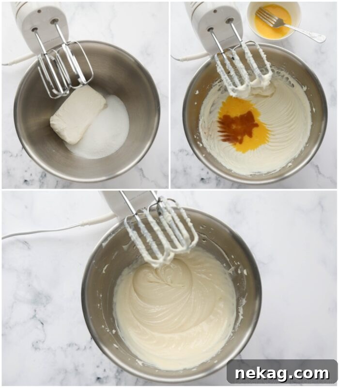 Collage of how to make cream cheese filling.