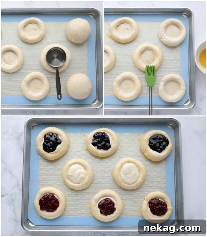 Collage. Easy kolaches recipe made with Rhodes rolls.