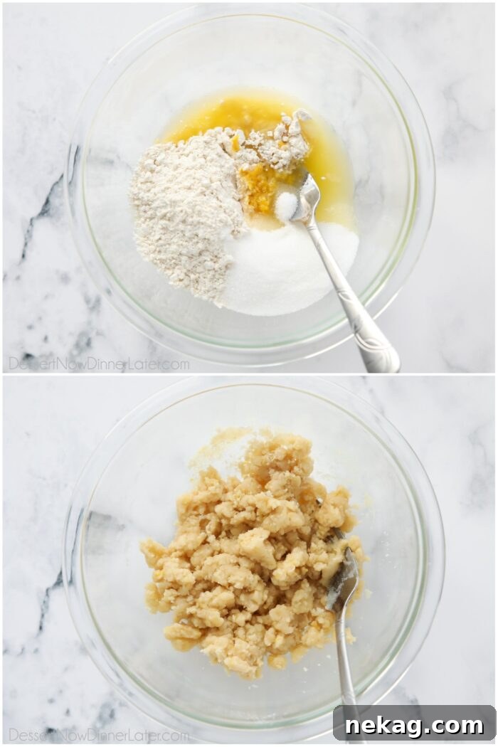 Making lemon streusel topping.
