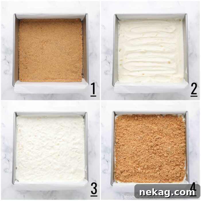 Assembling layers to make pineapple delight aka pineapple dream dessert.
