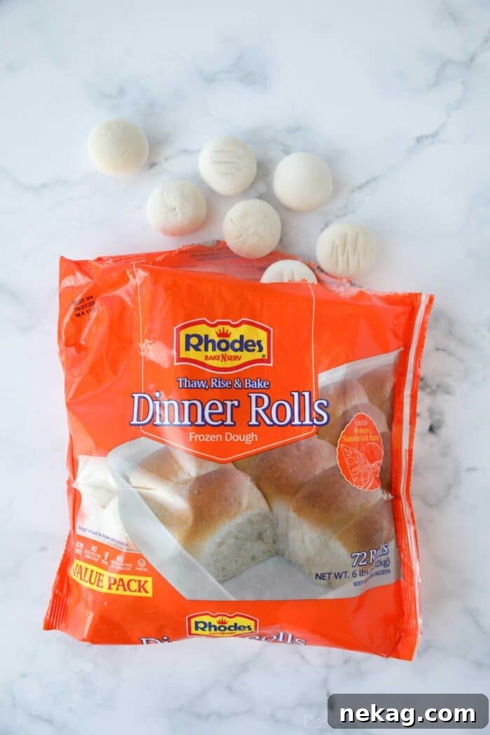 Bag of Rhodes frozen dinner rolls.