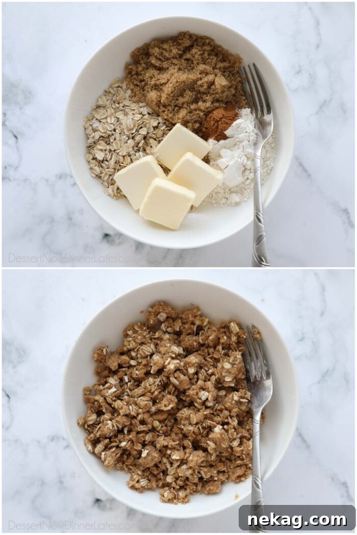 Steps to make brown sugar cinnamon streusel topping.