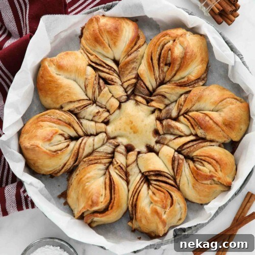 Cinnamon Star Bread made with Rhodes rolls in a basket.