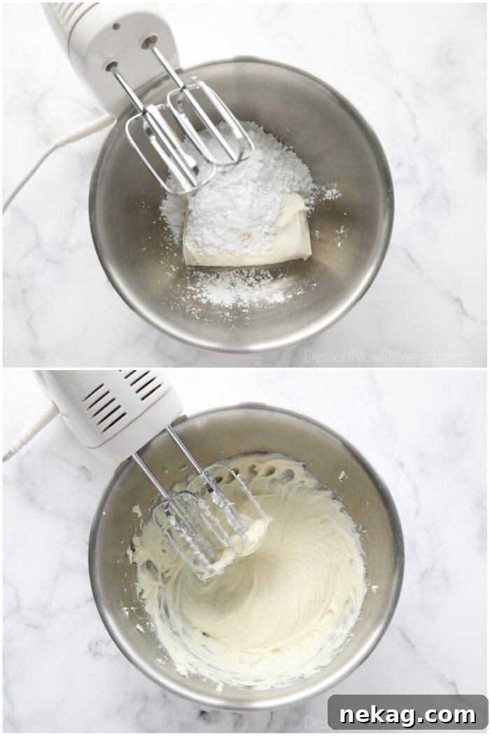Decadent Pistachio Dessert Recipes to Impress Guests 6 Before and after mixing cream cheese.