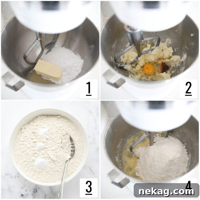 Steps to make sugar cookie dough.