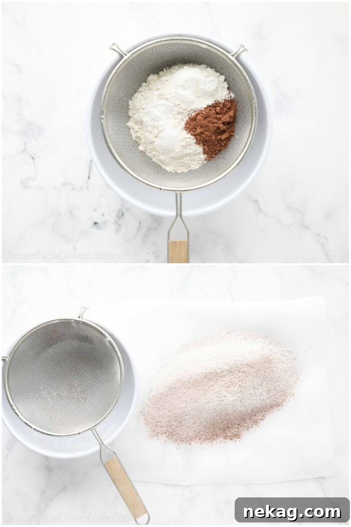 Sifting dry ingredients twice.