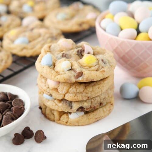 Cadbury Egg Cookie Recipe: Gooey Chocolate Candy Cookies 11 Stack of Cadbury egg cookies for Easter.