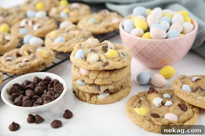 Cadbury Egg Cookie Recipe: Gooey Chocolate Candy Cookies 9 Stack of Cadbury egg cookies for Easter.