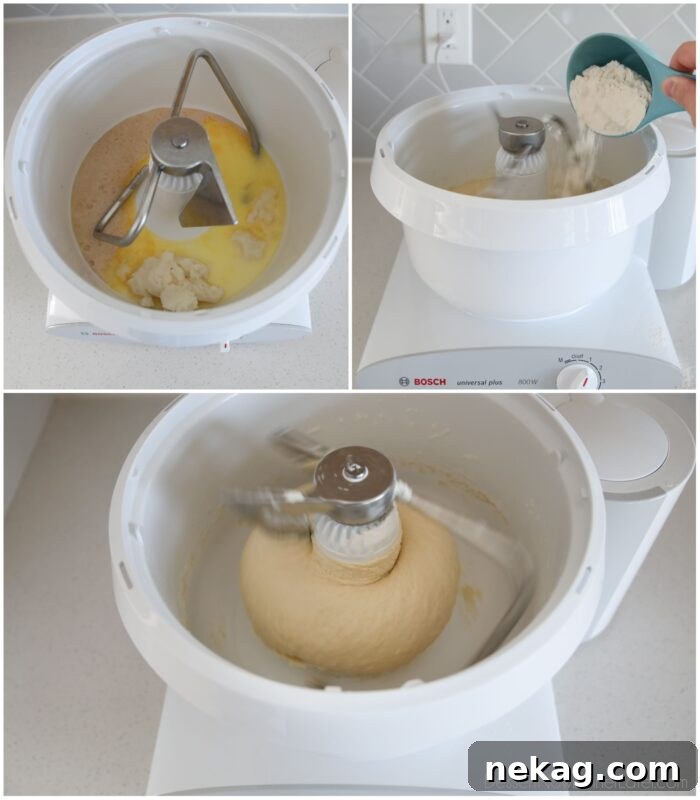 Homemade Cinnamon Rolls with Gooey Cream Cheese Frosting 7 Collage image of making dough.
