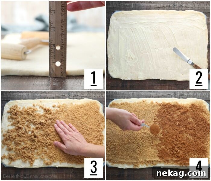 Homemade Cinnamon Rolls with Gooey Cream Cheese Frosting 9 Steps to fill cinnamon rolls.