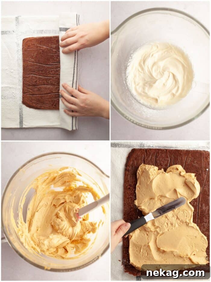 Chocolate Chocolate Roll Cake: Light Cocoa Sponge Roulade 8 Steps to make peanut butter filling for a chocolate roll cake.