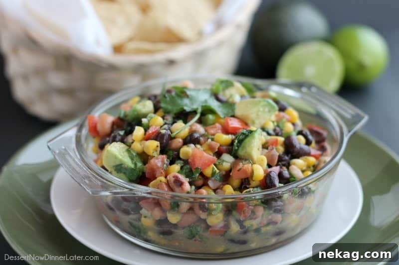 Cowboy Caviar Recipe with Video Tutorial 4 Cowboy Caviar is a chunky salsa-type dip with beans, avocado, tomatoes, corn and a zesty dressing. Great for picnics, potlucks, parties, or a game day snack!