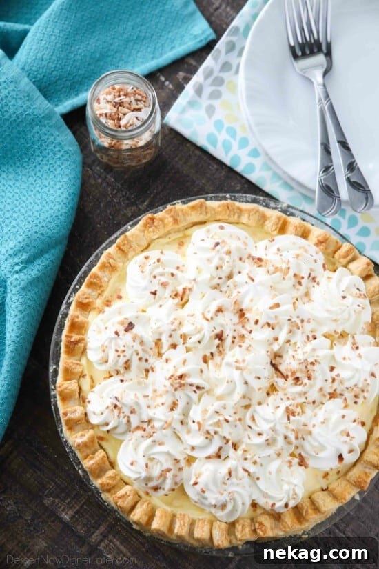 This Easy Coconut Cream Pie is light, delicious, and simple using instant coconut pudding, whipped cream, and toasted coconut.