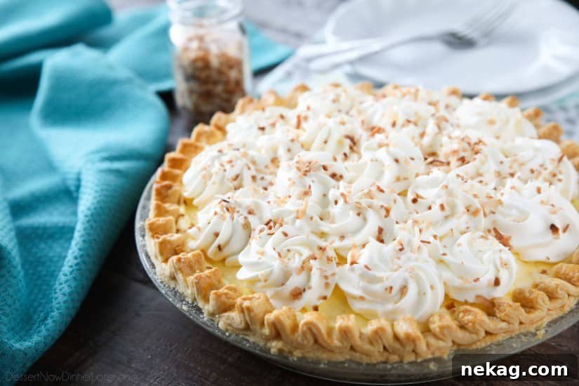 This Easy Coconut Cream Pie is light, delicious, and simple using instant coconut pudding, whipped cream, and toasted coconut.
