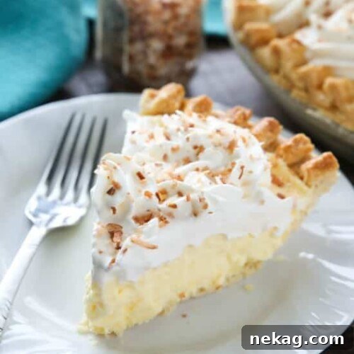 This Easy Coconut Cream Pie is light, delicious, and simple using instant coconut pudding, whipped cream, and toasted coconut.