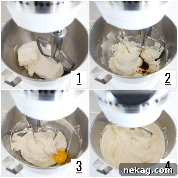 Steps to make cheesecake filling.